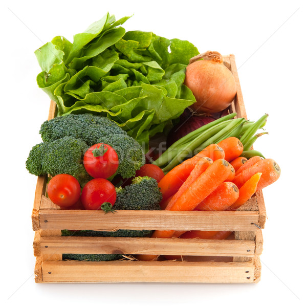 Láda zöldségek fából készült diverzitás minden nap konténer Stock fotó © ivonnewierink