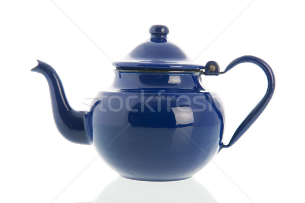 [[stock_photo]]: Bleu · émail · thé · pot · rétro · isolé