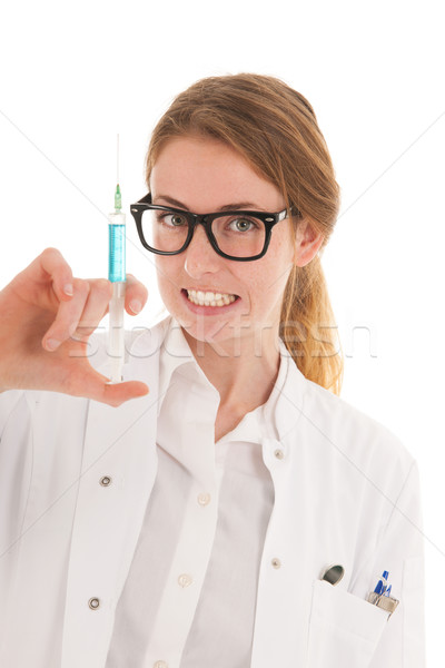 牙科醫生 邪惡 女 注射 針 麻醉 商業照片 © ivonnewierink