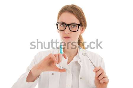 стоматолога зеркало женщины инъекций иглы анестезия Сток-фото © ivonnewierink