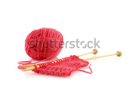 Stricken Holz Nadeln rot Wolle Mode Stock foto © ivonnewierink