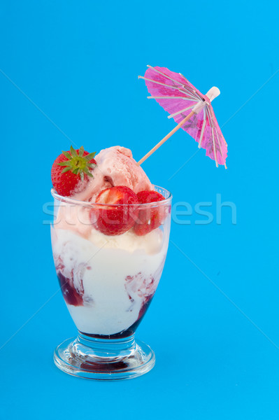 Stockfoto: Sorbet · aardbei · geïsoleerd · Blauw · voedsel · zomer