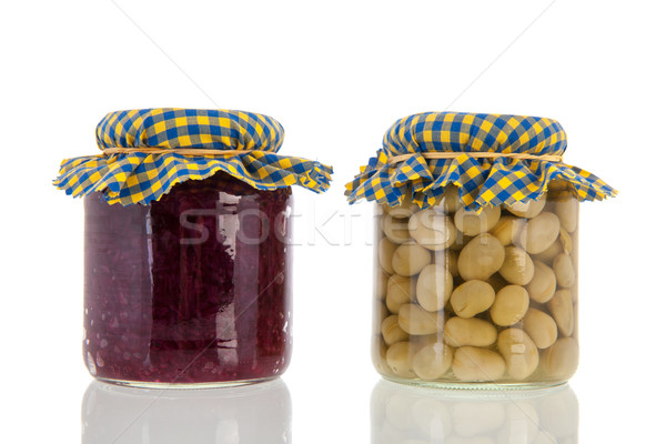 Dobozos zöldségek kettő üveg izolált fehér Stock fotó © ivonnewierink