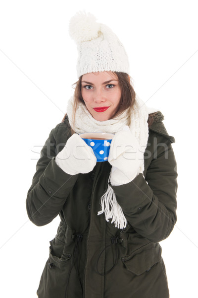 Retrato inverno menina chocolate quente casaco luvas Foto stock © ivonnewierink