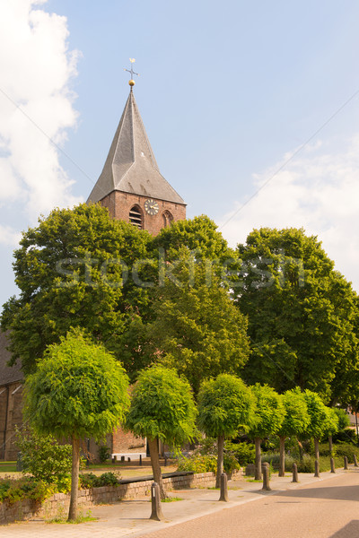 Nederlands kerk dorp gebouw bomen zomer Stockfoto © ivonnewierink
