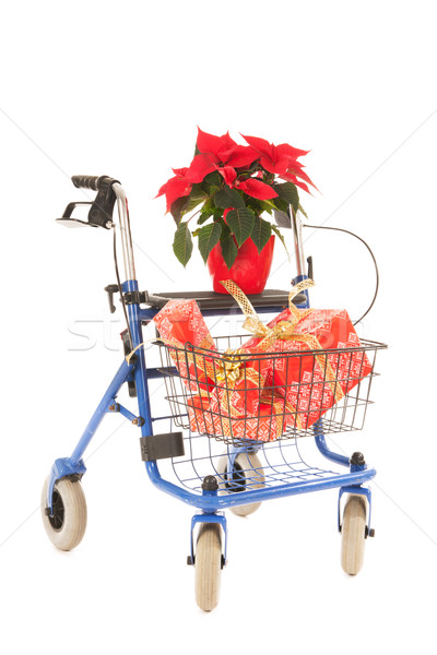 Blue walker with Christmas gifts and Poinsettia Stock photo © ivonnewierink