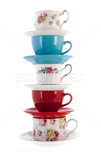 Stack vintage coffee or tea cups Stock photo © ivonnewierink