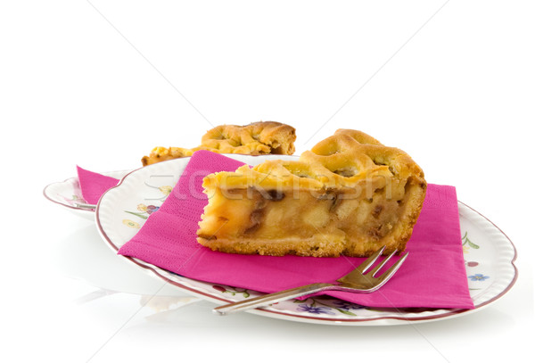 Szarlotka sztuk owoców ciasto widelec różowy Zdjęcia stock © ivonnewierink