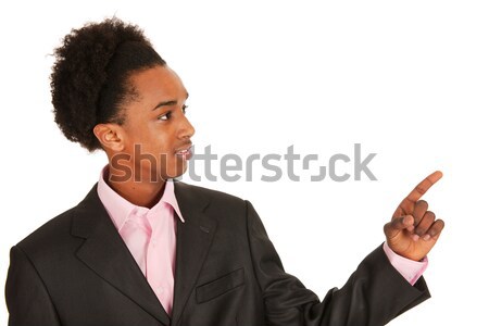 Wskazując czarny człowiek biznesu portret palec strony Zdjęcia stock © ivonnewierink