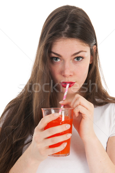 Fată potabilă limonada paie izolat Imagine de stoc © ivonnewierink