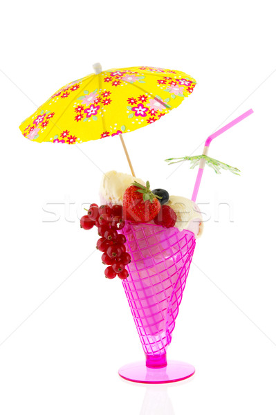 Foto stock: Sorbete · helado · rosa · frutas · sombrilla · flores