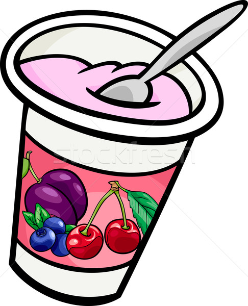 Joghurt Clip Art Karikatur Illustration frisches Obst Löffel Stock foto © izakowski