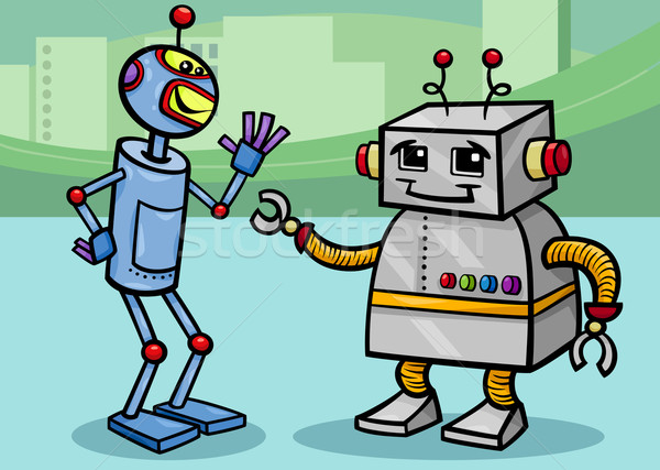talking robots cartoon illustration Stock photo © izakowski