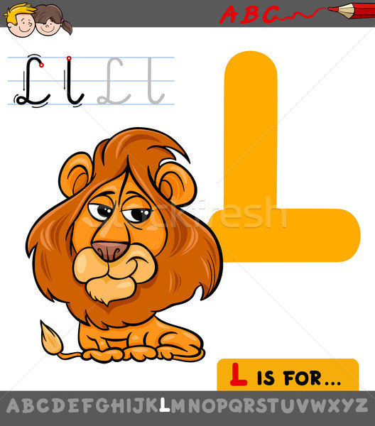 letter l with cartoon lion animal Stock photo © izakowski