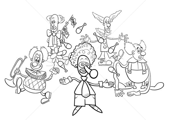 clowns cartoon characters group coloring book Stock photo © izakowski