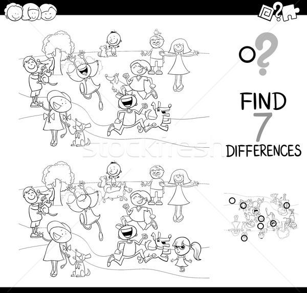 Différences jeu enfants chiens blanc noir cartoon [[stock_photo]] © izakowski