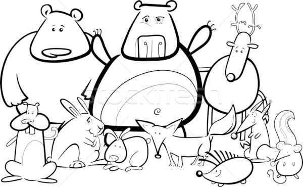 wild animals group cartoon for coloring book Stock photo © izakowski