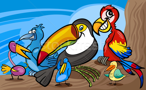 exotic birds group cartoon illustration Stock photo © izakowski