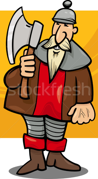 knight with axe cartoon illustration Stock photo © izakowski
