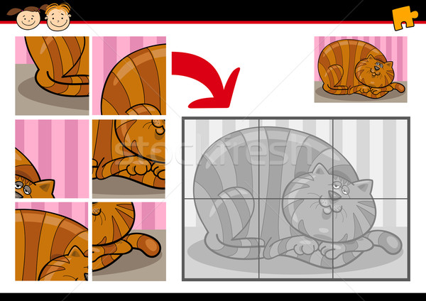 cartoon fat cat jigsaw puzzle game Stock photo © izakowski