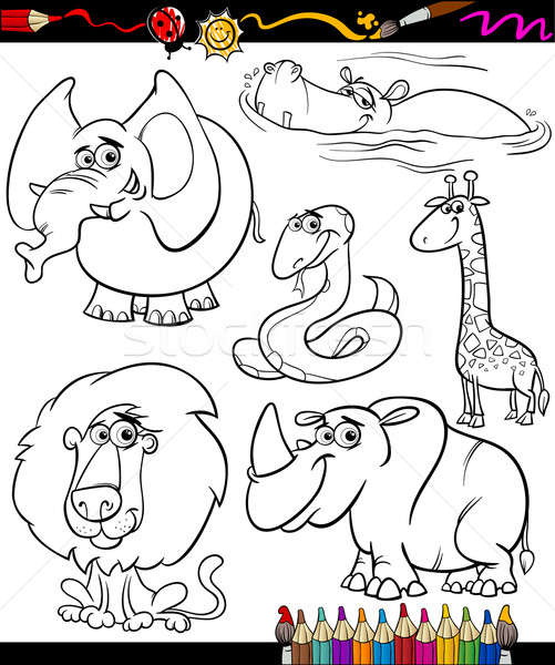 cartoon animals set for coloring book Stock photo © izakowski