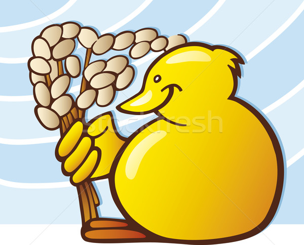Easter chick with catkin Stock photo © izakowski