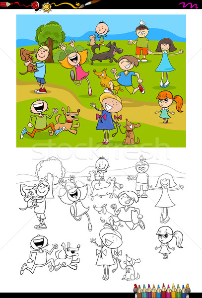 kids and dogs coloring book Stock photo © izakowski