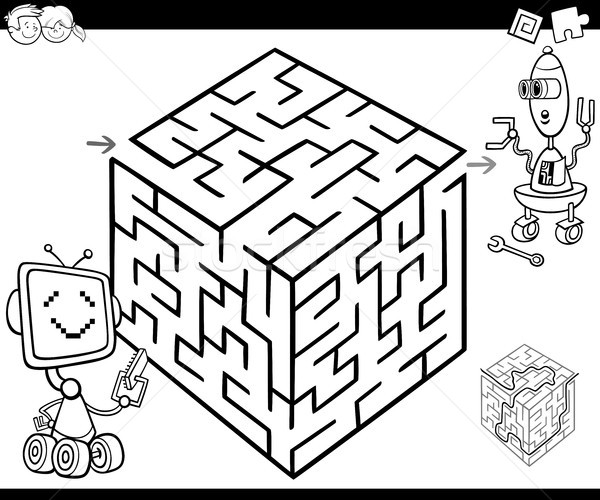 Stock fotó: Labirintus · robotok · rajz · illusztráció · oktatás · labirintus