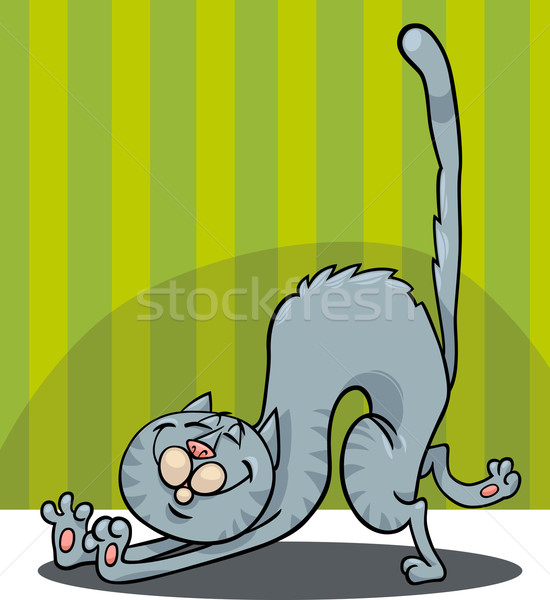 Dehnung Katze Karikatur Illustration glücklich graue Katze Stock foto © izakowski
