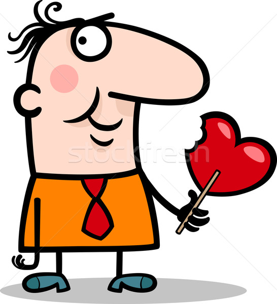 man wit valentine hearth lollipop cartoon Stock photo © izakowski