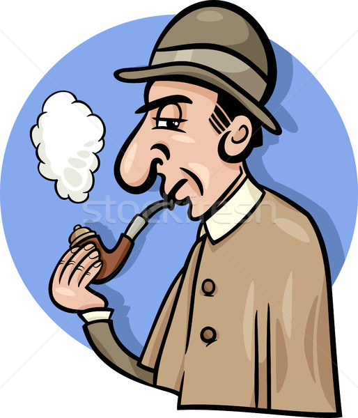 Imagine de stoc: Detectiv · ţeavă · desen · animat · ilustrare · retro · fumat