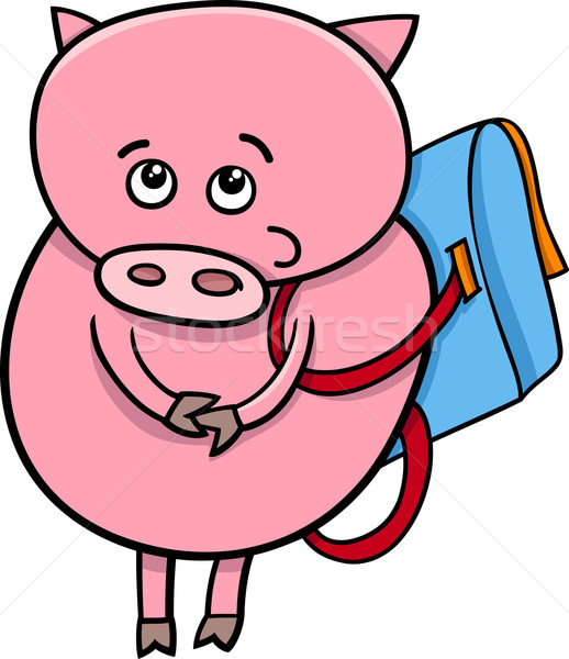 piglet with satchel cartoon illustration Stock photo © izakowski