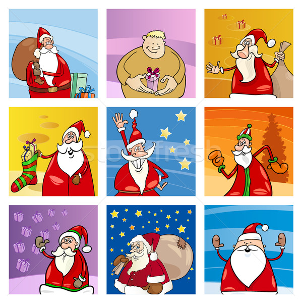 Foto d'archivio: Babbo · natale · carte · set · cartoon · illustrazione · Natale