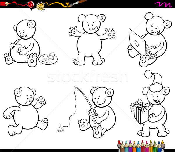 cartoon bear characters set coloring book Stock photo © izakowski