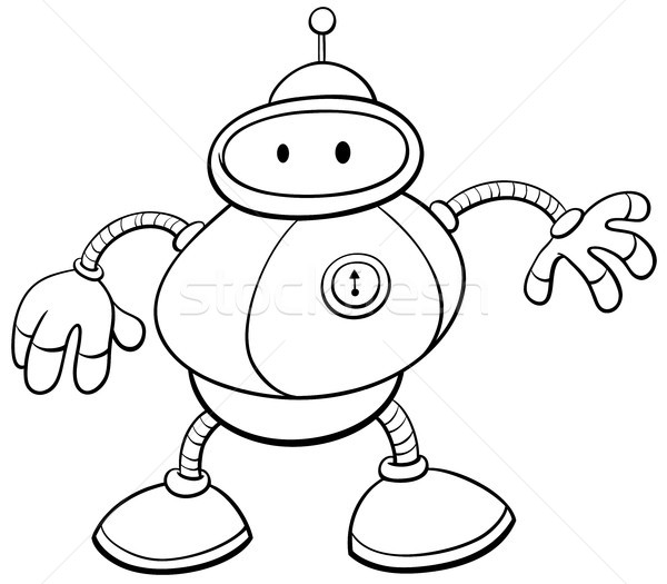 Foto stock: Cartoon · estaño · robot · carácter · libro · para · colorear · blanco · negro