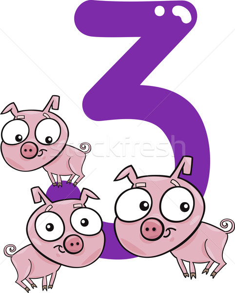 number three and 3 pigs Stock photo © izakowski
