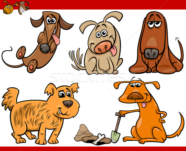 happy dogs cartoon illustration set Stock photo © izakowski