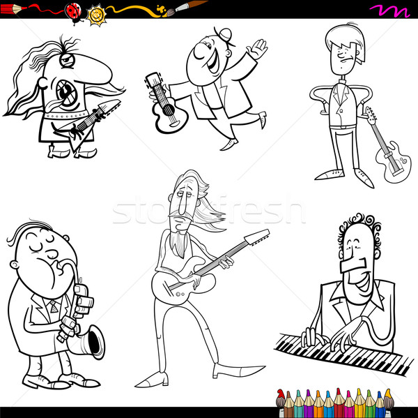 [[stock_photo]]: Musiciens · cartoon · page · livre · de · coloriage · illustration · jouer