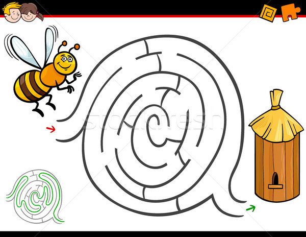 cartoon maze activity with bee and hive Stock photo © izakowski