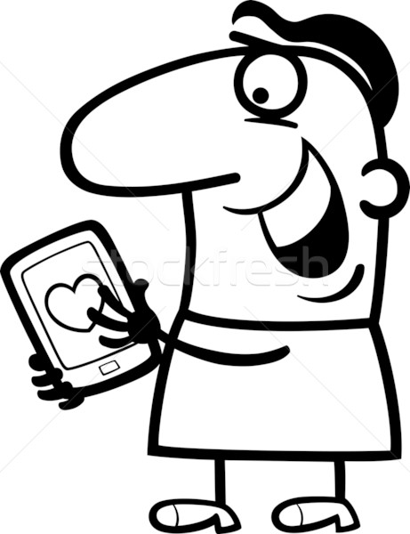 Férfi szeretet üzenet tabletta rajz feketefehér Stock fotó © izakowski