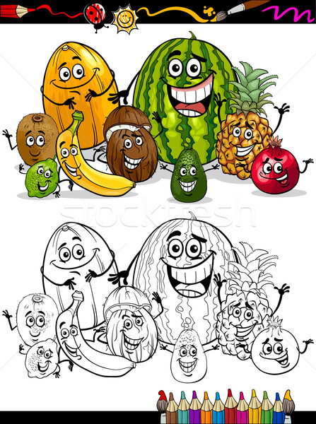 cartoon tropical fruits for coloring book Stock photo © izakowski
