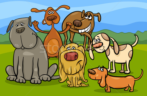 funny dogs group cartoon illustration Stock photo © izakowski