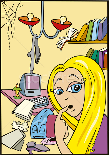 девушки Mess комнату иллюстрация блондинка подростка девушка Сток-фото © izakowski