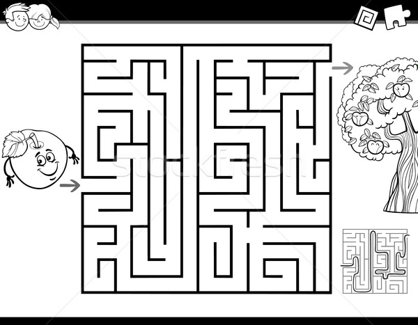 Labirintus feladat kifestőkönyv feketefehér rajz illusztráció Stock fotó © izakowski
