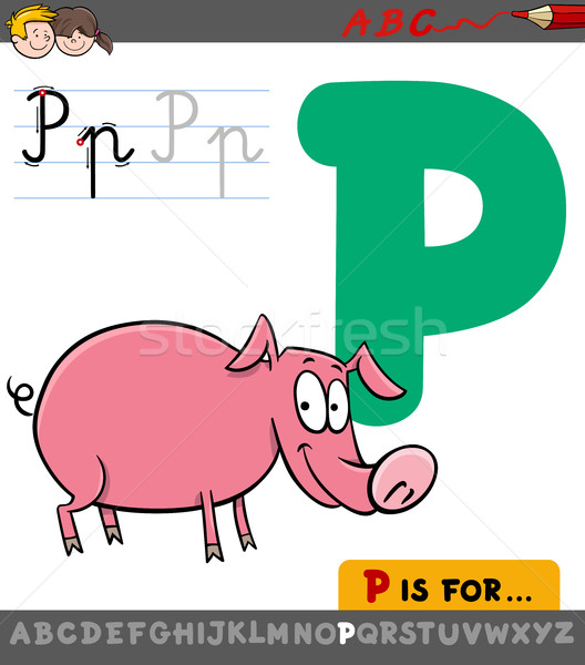letter p with cartoon pig Stock photo © izakowski