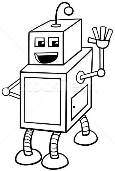 Stock foto: Roboter · Zeichen · Ausmalbuch · schwarz · weiß · Karikatur · Illustration