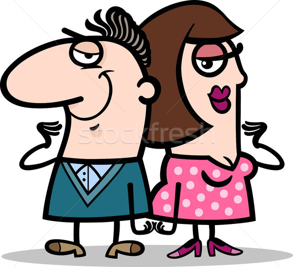 Foto stock: Alegre · homem · mulher · casal · desenho · animado · ilustração