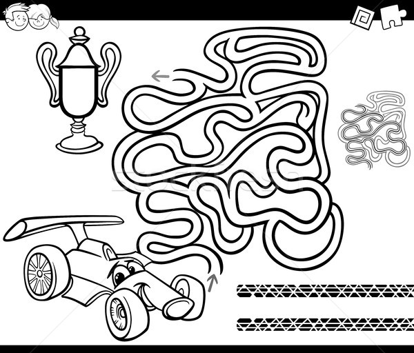 Labirinto auto da corsa pagina bianco nero cartoon illustrazione Foto d'archivio © izakowski