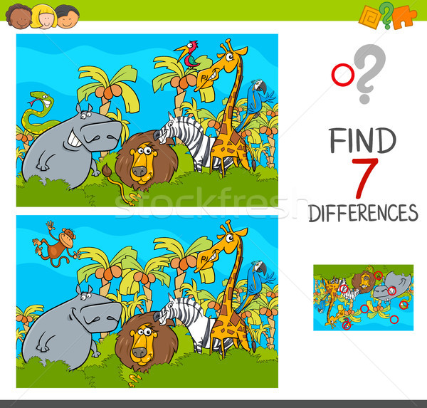 spot the differences game with safari animals Stock photo © izakowski