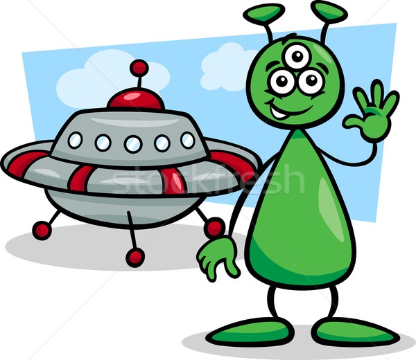 alien with ufo cartoon illustration Stock photo © izakowski